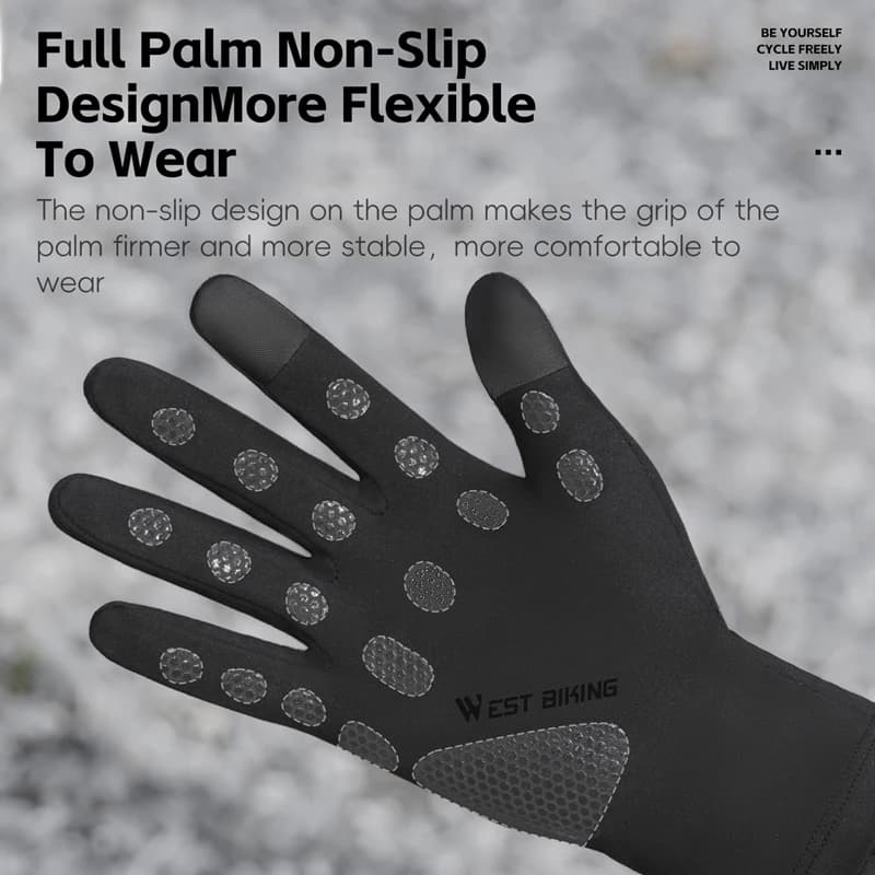 Gants vélo hiver WEST BIKING thermiques polaire coupe-vent tactiles écran équipement cyclisme extérieur