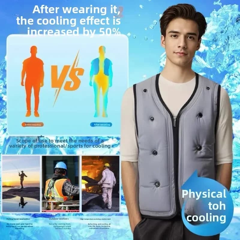 Veste Rafraîchissante Homme Gel Froid Pêche Été Travail Basse Température Veste Sans Manches