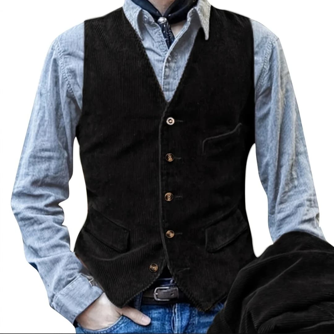 Gilet de pêche en velours côtelé élégant - Veste sans manches V-neck pour printemps et automne