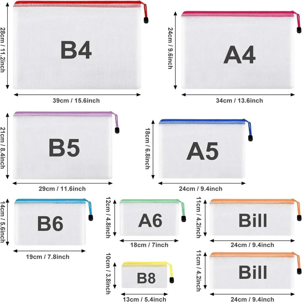 10 pochettes zip mesh étanches plastique - Documents voyage bureau maison - Organisation multipurpose
