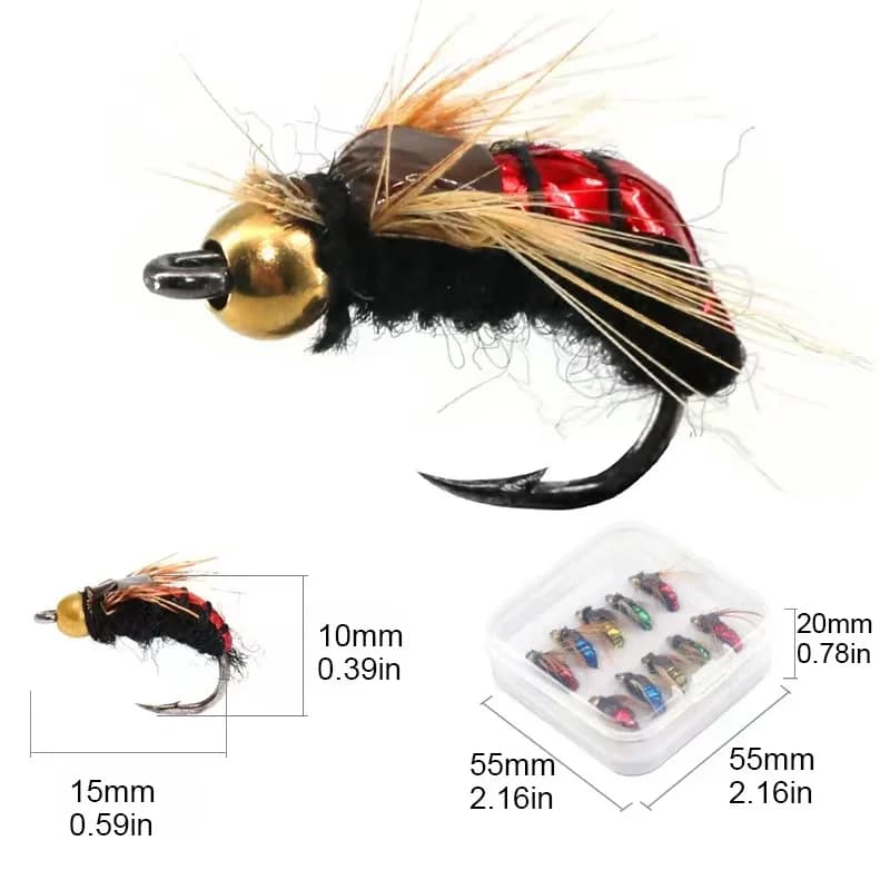 Leurres artificiels insectes 5/10 pièces - Nymphes plombées tête laiton pour truite et pêche à la mouche