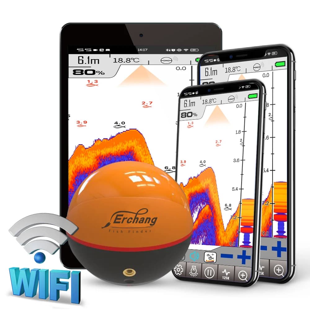 Détecteur de poissons Erchang F68 WiFi 100M sans fil pour iOS et Android - Sondeur écho pour lac et mer