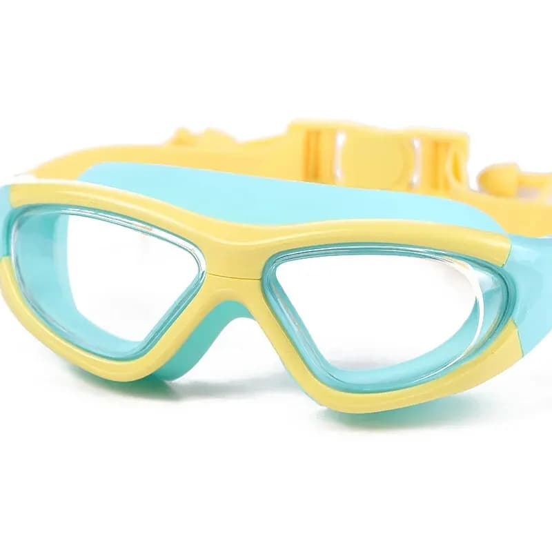 Lunettes de natation enfant grand cadre anti-buée HD - Étanches avec bouchons d'oreilles intégrés