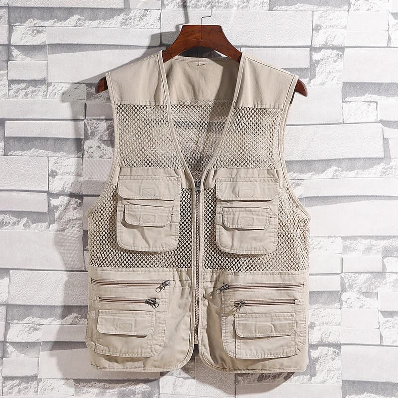 Gilet sport léger en mesh pour pêche d'été - Respirant fermeture éclair activités extérieures camping