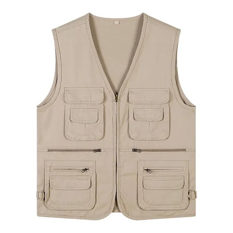 Veste de pêche été homme grande taille coton - 16 poches multiples pour photographie et accessoires