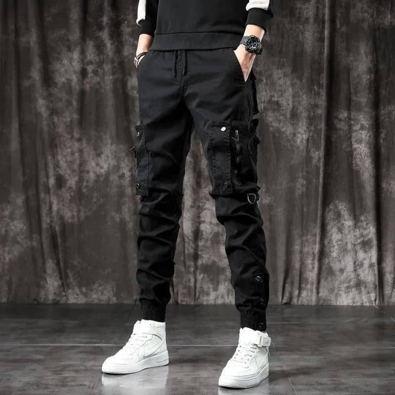 Pantalon cargo style américain pour pêche - Multiples poches noir loose pêche urbaine