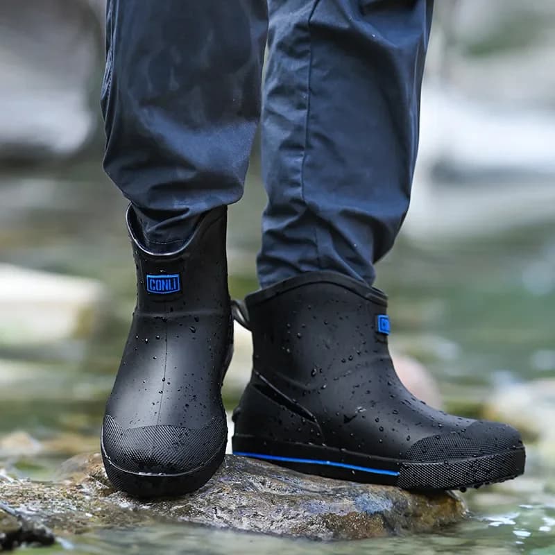 Chaussures de pluie mode homme basses antidérapantes pêche cuisine travail caoutchouc
