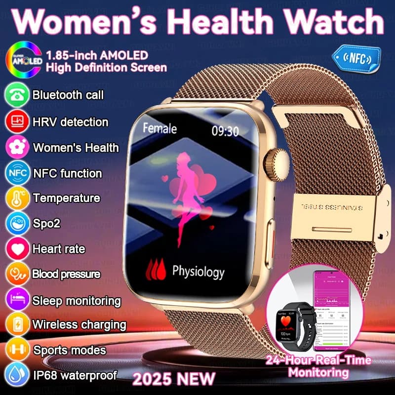 Montre diagnostic IA 2025 - Surveillance tension artérielle, HRV+PPG, IP68 NFC pour santé pêcheurs