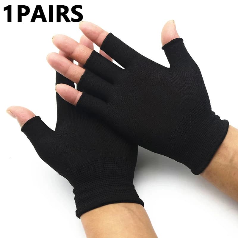 Gants de travail pêche résistants noir nylon tricoté respirants élastiques protection extérieure unisexe