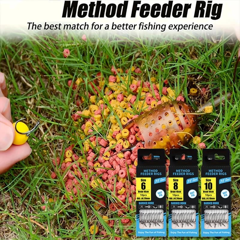 Method Feeder Fishing Rods Premium - Canne Pêche au Feeder avec Ligne Tressée et Hameçons Taille 6-14