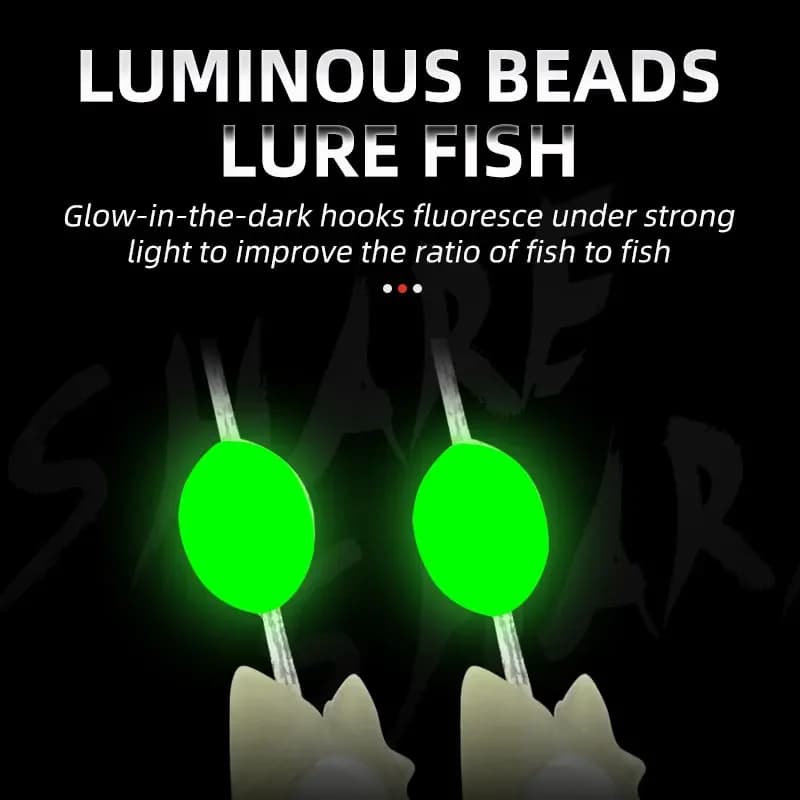 Kit Sabiki Pêche en Mer 5 Hameçons avec Leurres Fluorescents et Peau de Poisson Naturelle