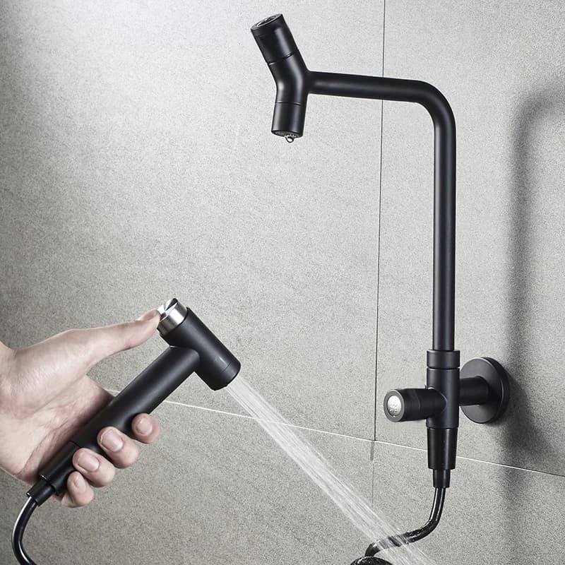 Robinet cuisine eau froide mural BAKALA acier inoxydable 304 pivotant salle de bain extérieur montage terrasse