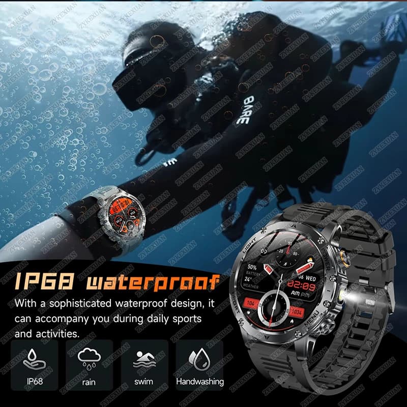 Montre militaire T-Rex 3 Ultra étanche IP68 avec lampe torche et suivi sportif pour hommes
