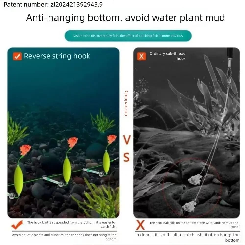 Kit de 3 hameçons anti-encrage pour la pêche à la carpe, montage avec cheveu et bascule automatique