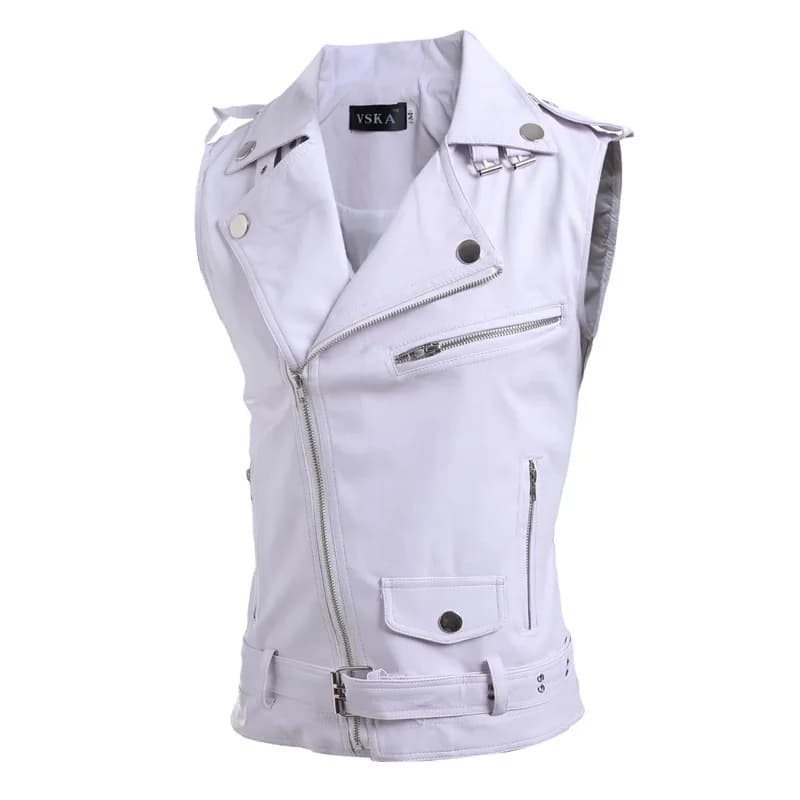 Gilet cuir PU homme slim-fit multi-fermetures - Veste sans manches punk automne hiver