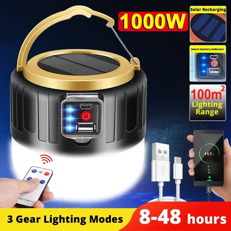 Lampe de camping rechargeable power bank étanche avec télécommande pour pêche nocturne et bivouac