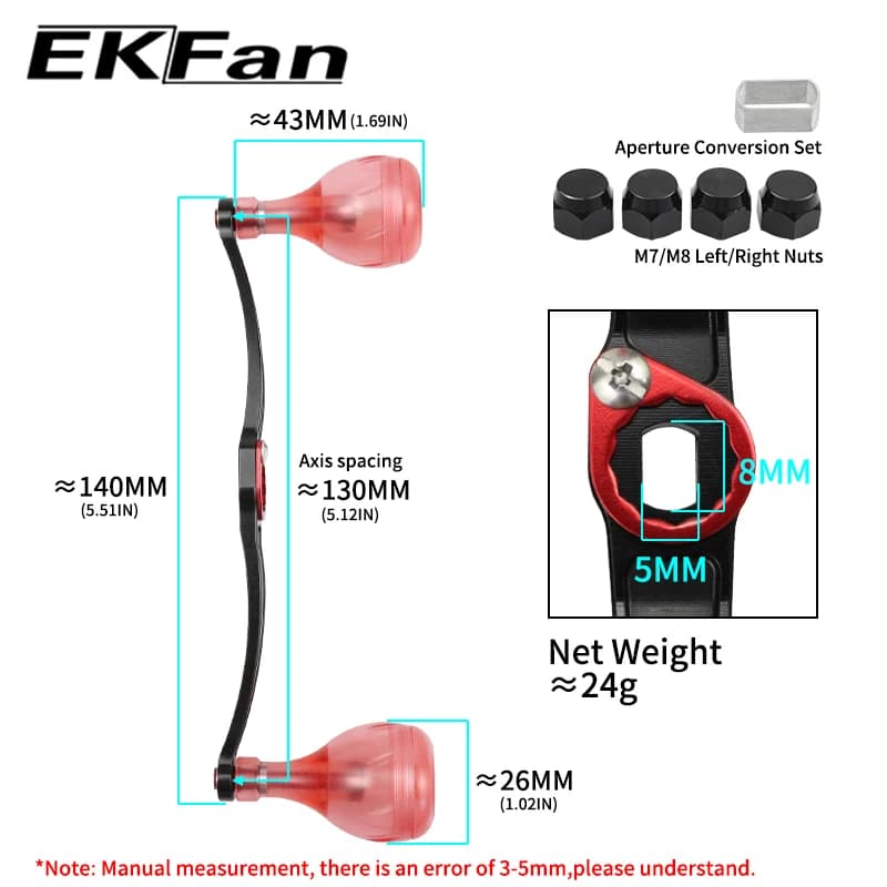 Moulinet de pêche ultraléger EKFAN 140mm 24g - poignées alliage et boutons acrylique pour montage DIY