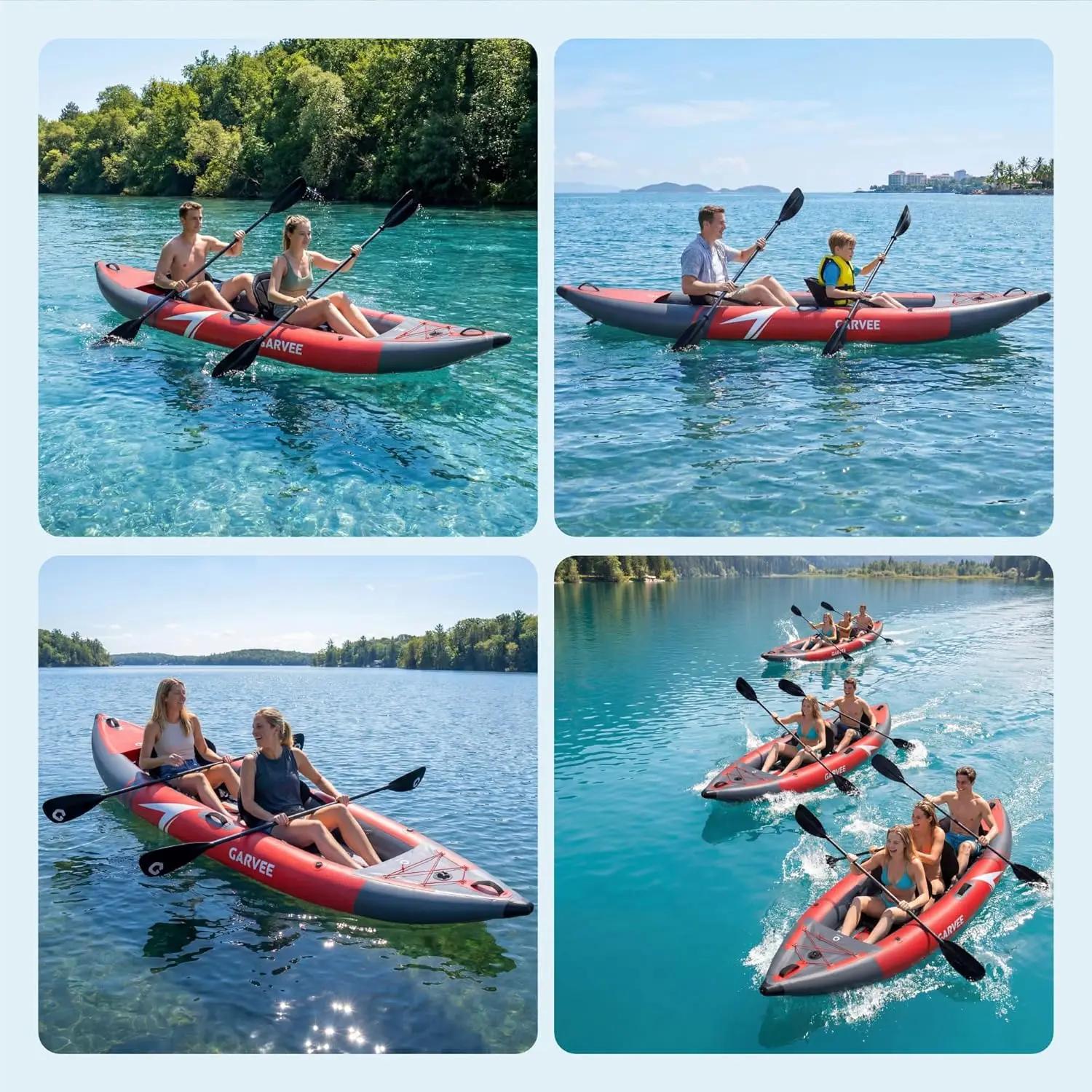 Kayak gonflable pêche et randonnée 2 places adultes - Sièges rembourrés, 3 dérives, capacité 204kg