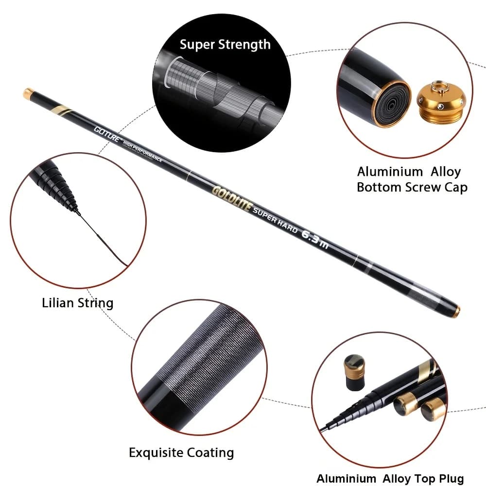 Canne à carpe télescopique Goture 46T fibre de carbone 3m à 7.2m ultra légère feeder tenkara pêche voyage