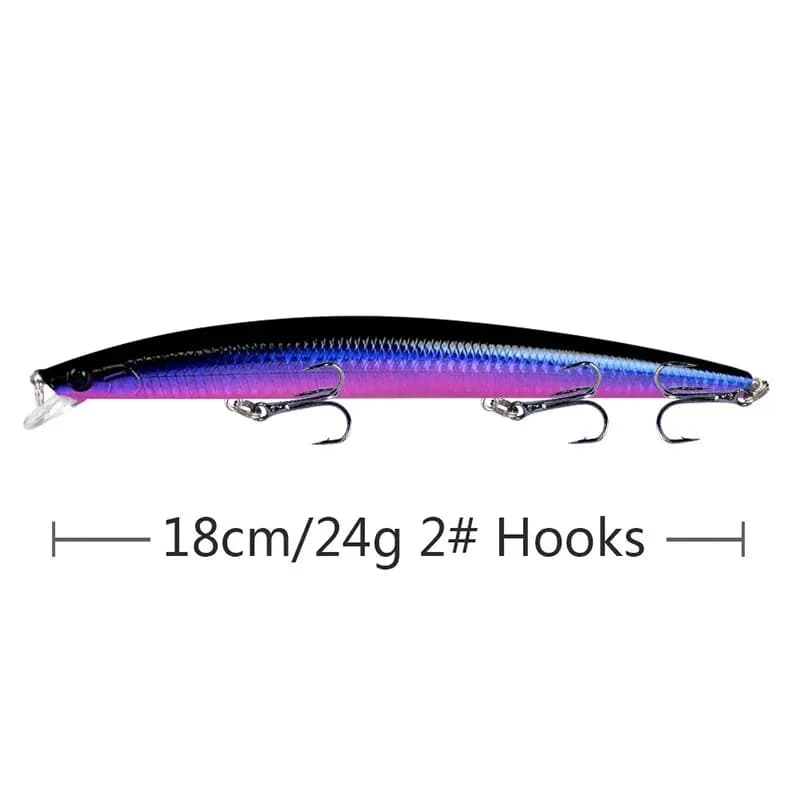 Leurre de pêche Minnow Laser Dur 18cm 24g avec yeux 3D et hameçons affûtés pour la