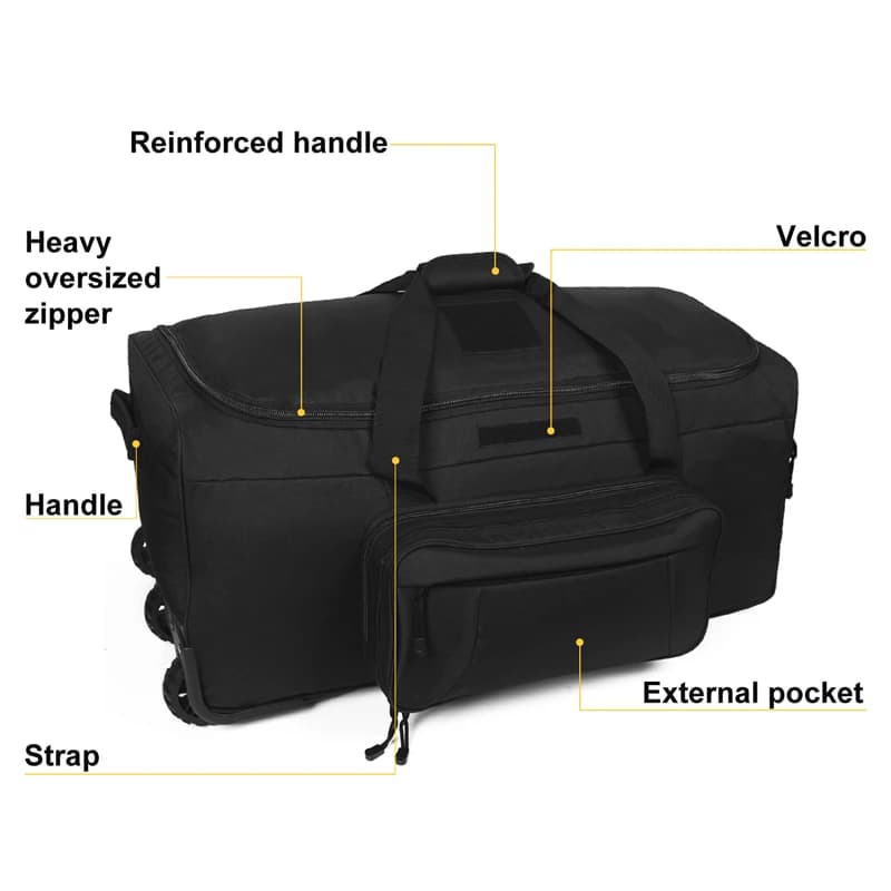 Sac de voyage militaire étanche 124L grande capacité avec roulettes pour camping et randonnée
