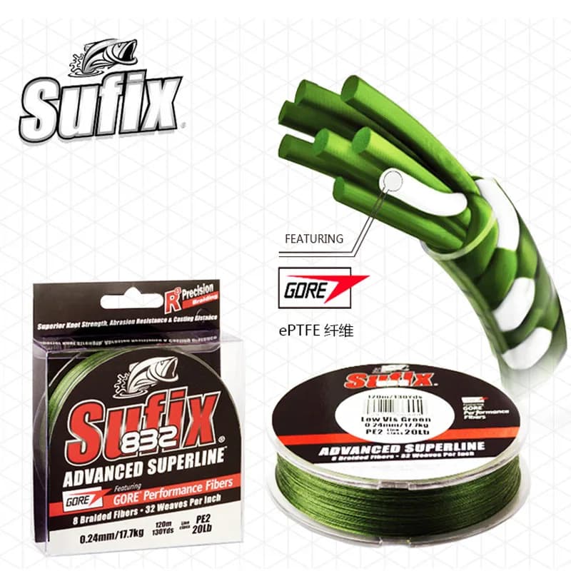 Ligne de pêche SUFIX 832 tressée 8X 120m/250m multifilament haute résistance 13-86LB pour carpe et pêche sportive
