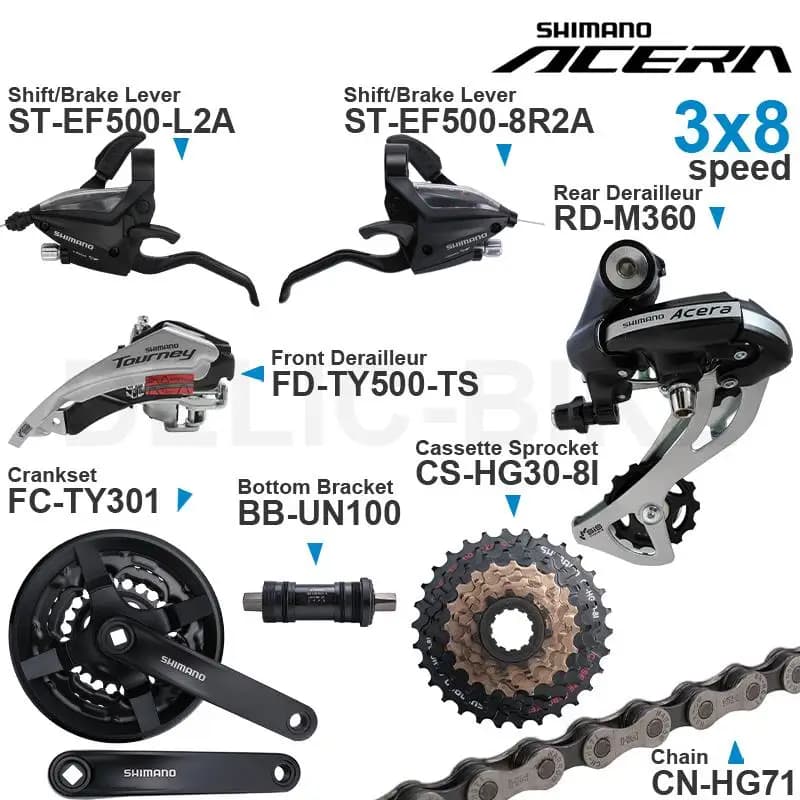 Groupe vitesses ALTUS Acera WinterMANO 3x8 - Dérailleur pédalier cassette pour VTT pêche