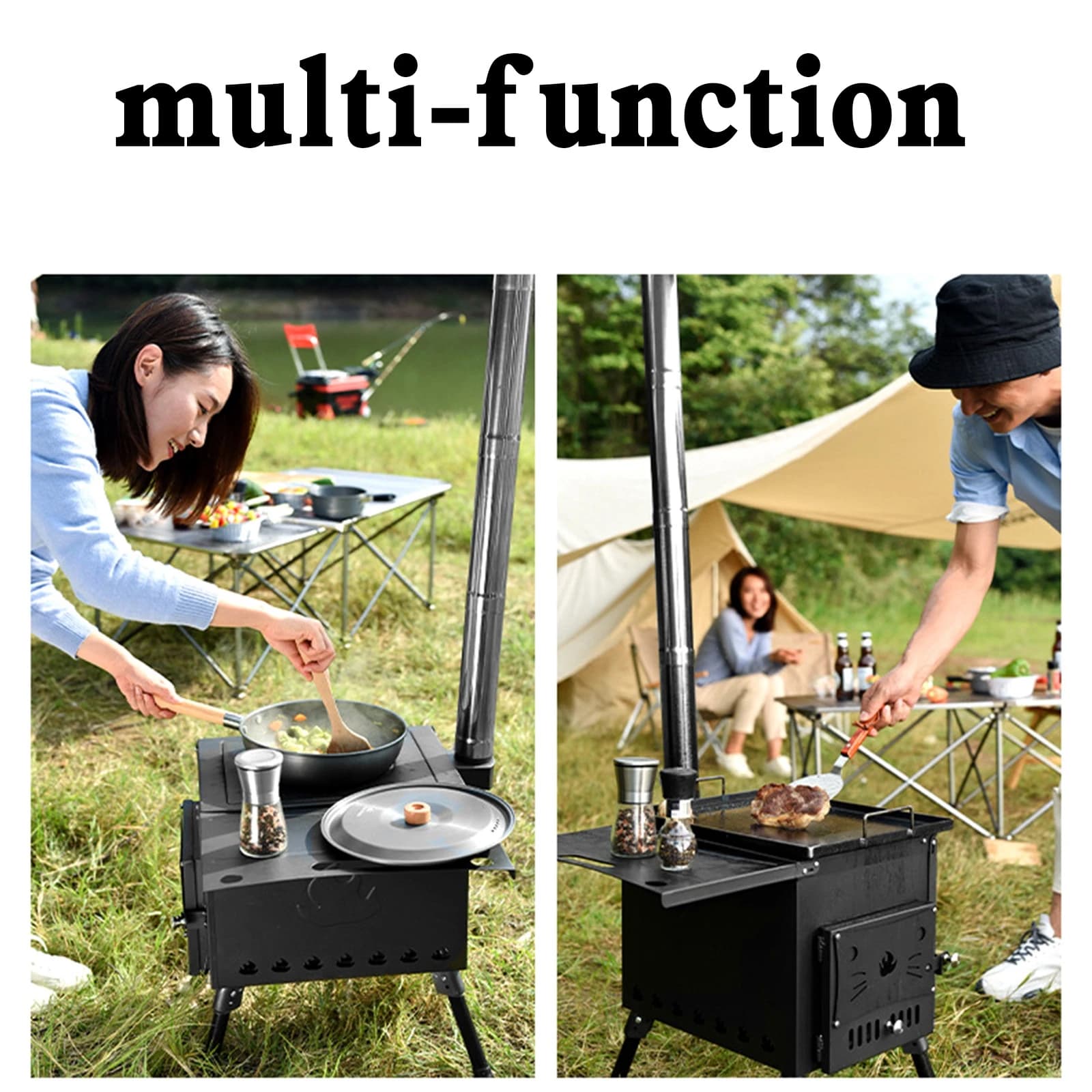 Poêle à bois portable pour camping et pique-nique, chauffage pliant extérieur à combustion bois