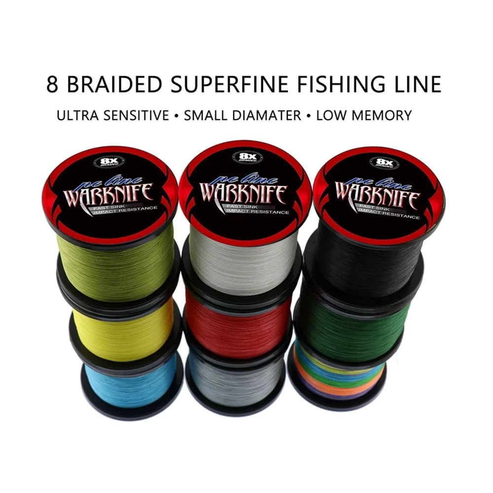 Ligne de pêche tressée PE Warknife pour eau salée - 8 fils durable 6-300lb