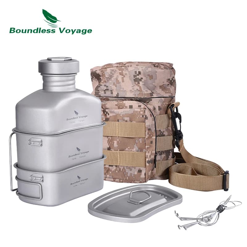 Bouteille titane 1100ml pour pêche et camping - Ustensile militaire robuste avec bol 400ml