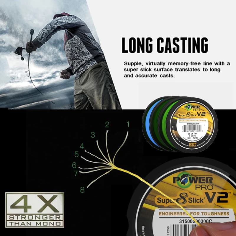 Ligne de pêche POWER PRO 8X tressée - Fil Spectra 10-80lb 300 yards pour pêche sportive et mer