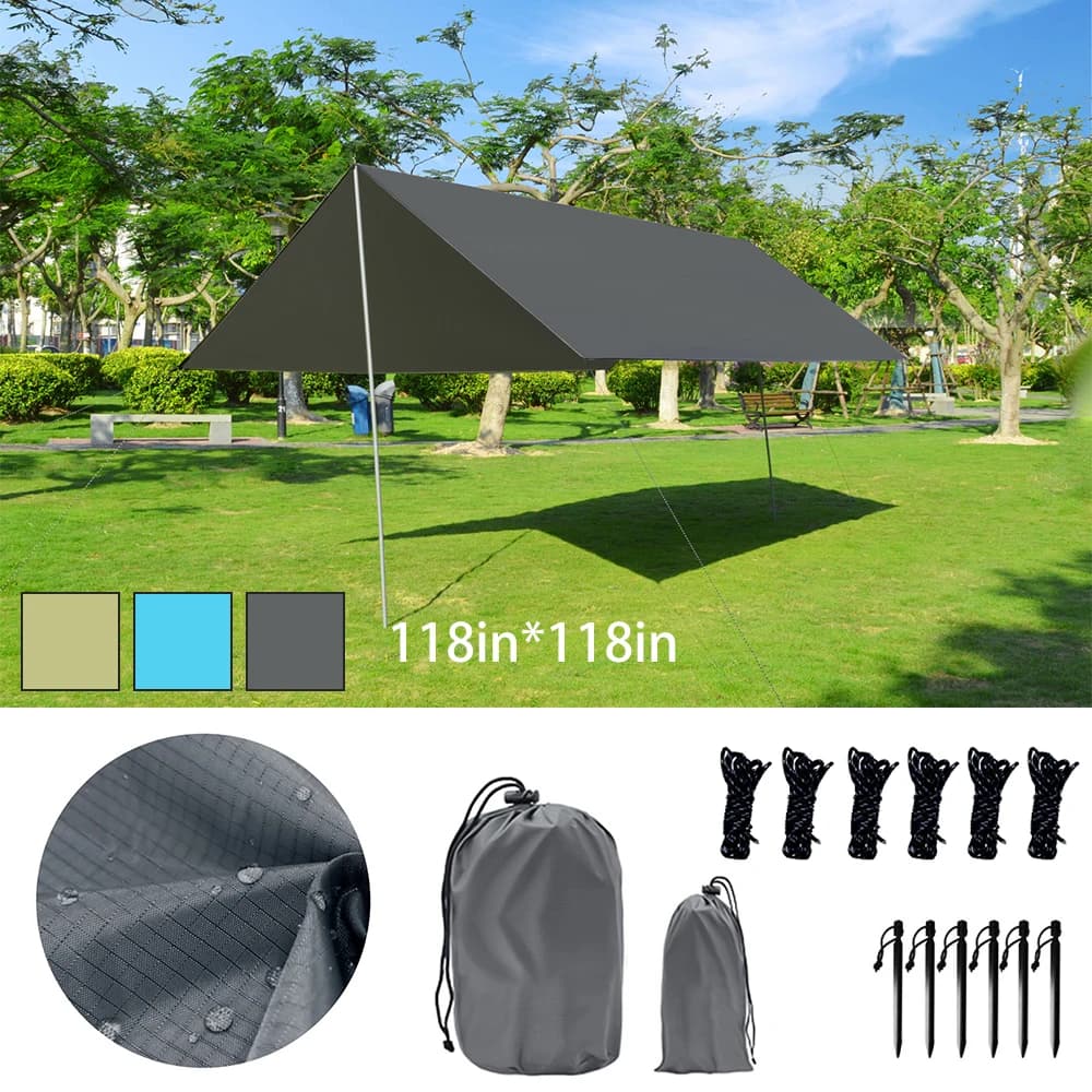 Tente de Camping Familiale 10x10 Pieds Étanche Pliante avec Grand Auvent Abri Soleil pour Glamping