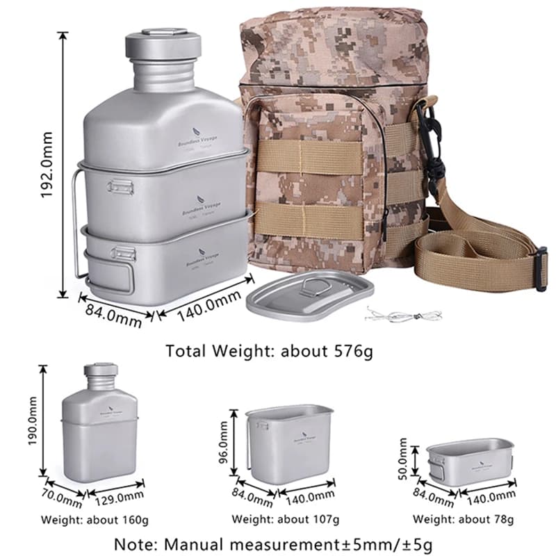 Bouteille titane 1100ml pour pêche et camping - Ustensile militaire robuste avec bol 400ml
