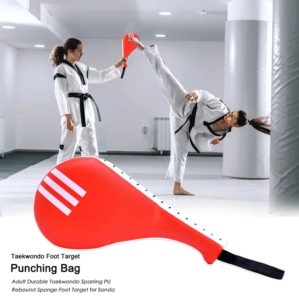 Cible pied PU entraînement boxe Taekwondo - Coussin coups karaté poignée main élastique portable