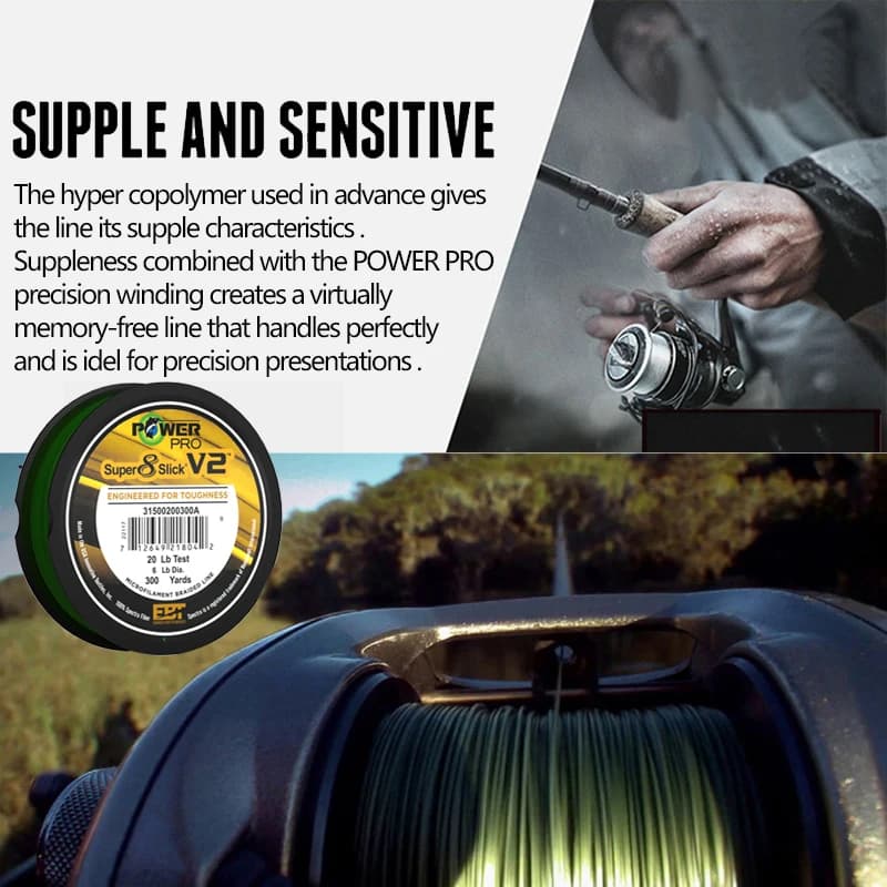 Ligne de pêche POWER PRO 8X tressée - Fil Spectra 10-80lb 300 yards pour pêche sportive et mer