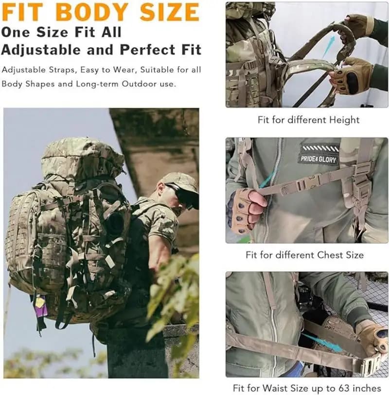 Sac à dos tactique militaire ILBE 120L découpé laser, imperméable 1000D avec pochette hydratation et radio camouflage