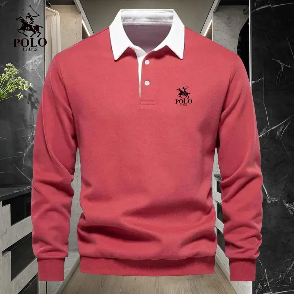 Polo brodé homme manches longues luxe haute qualité mode affaires loisirs multifonction printemps automne