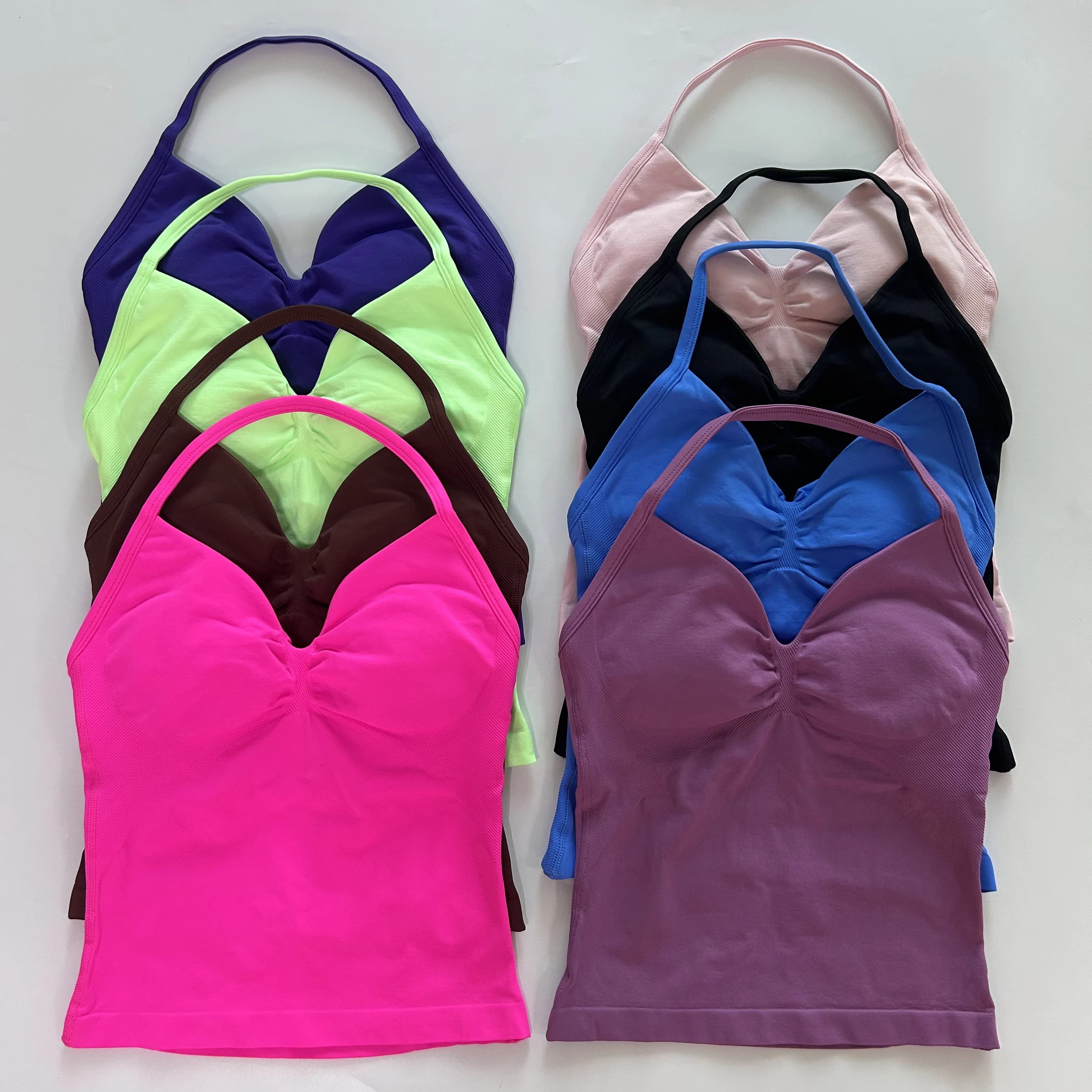 Haut palangre femme sans coutures - Bretelles soutien-gorge intégré dos nu froncé pour yoga sport
