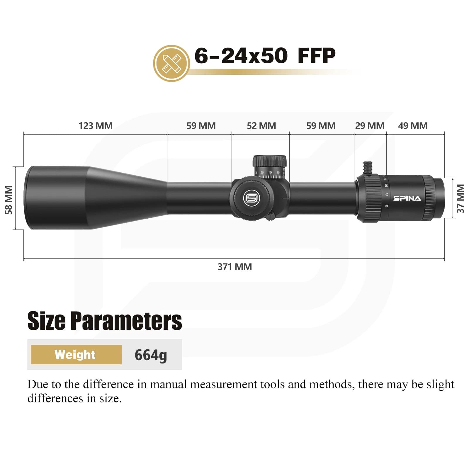 Lunette de Tir SPINA OPTICS WolfChase HD 6-24x50 FFP pour Carabine PCP et AR