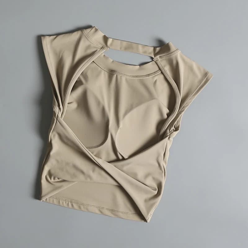 T-shirt sport femme dos nu - Coussinets intégrés, ajustement serré pour yoga et pêche active
