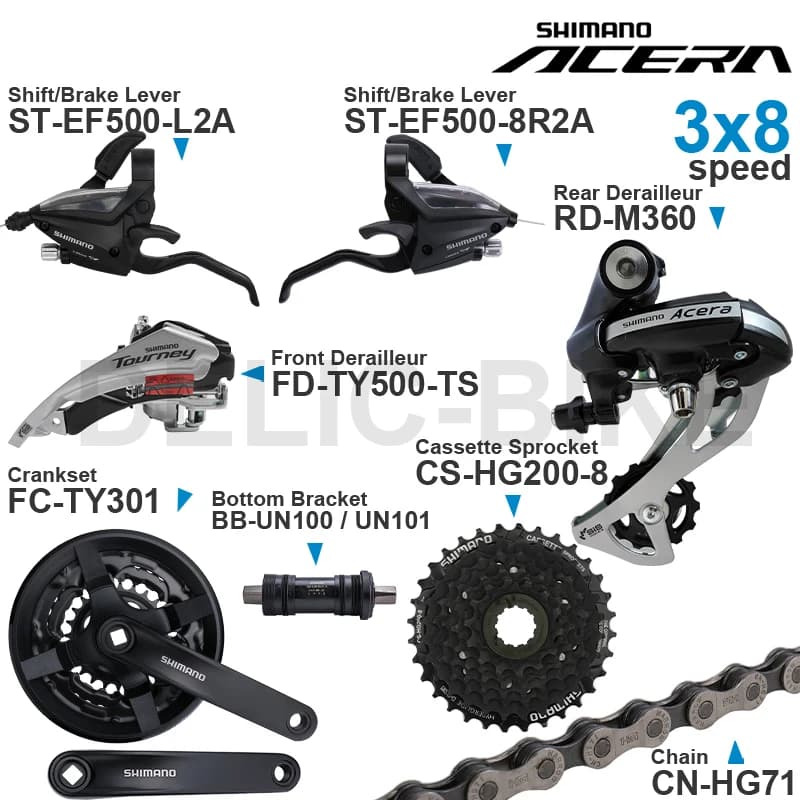 Groupe vitesses ALTUS Acera WinterMANO 3x8 - Dérailleur pédalier cassette pour VTT pêche
