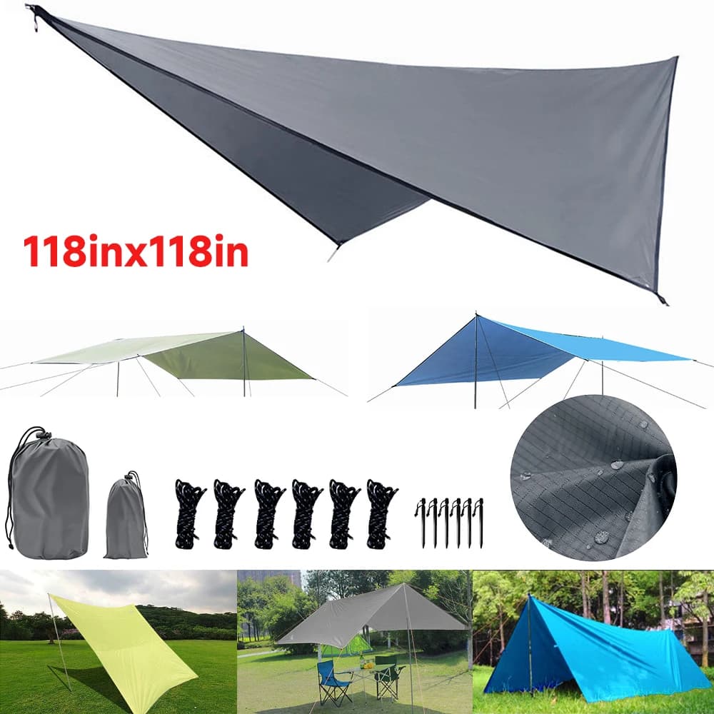 Tente de Camping Familiale 10x10 Pieds Étanche Pliante avec Grand Auvent Abri Soleil pour Glamping