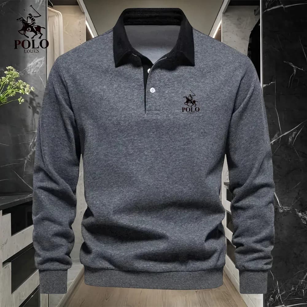 Polo brodé homme manches longues luxe haute qualité mode affaires loisirs multifonction printemps automne