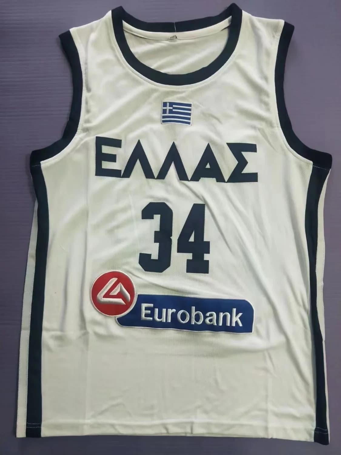 Maillot de sport brodé EUROBANK - T-shirt technique pêche extérieur bleu blanc taille 34