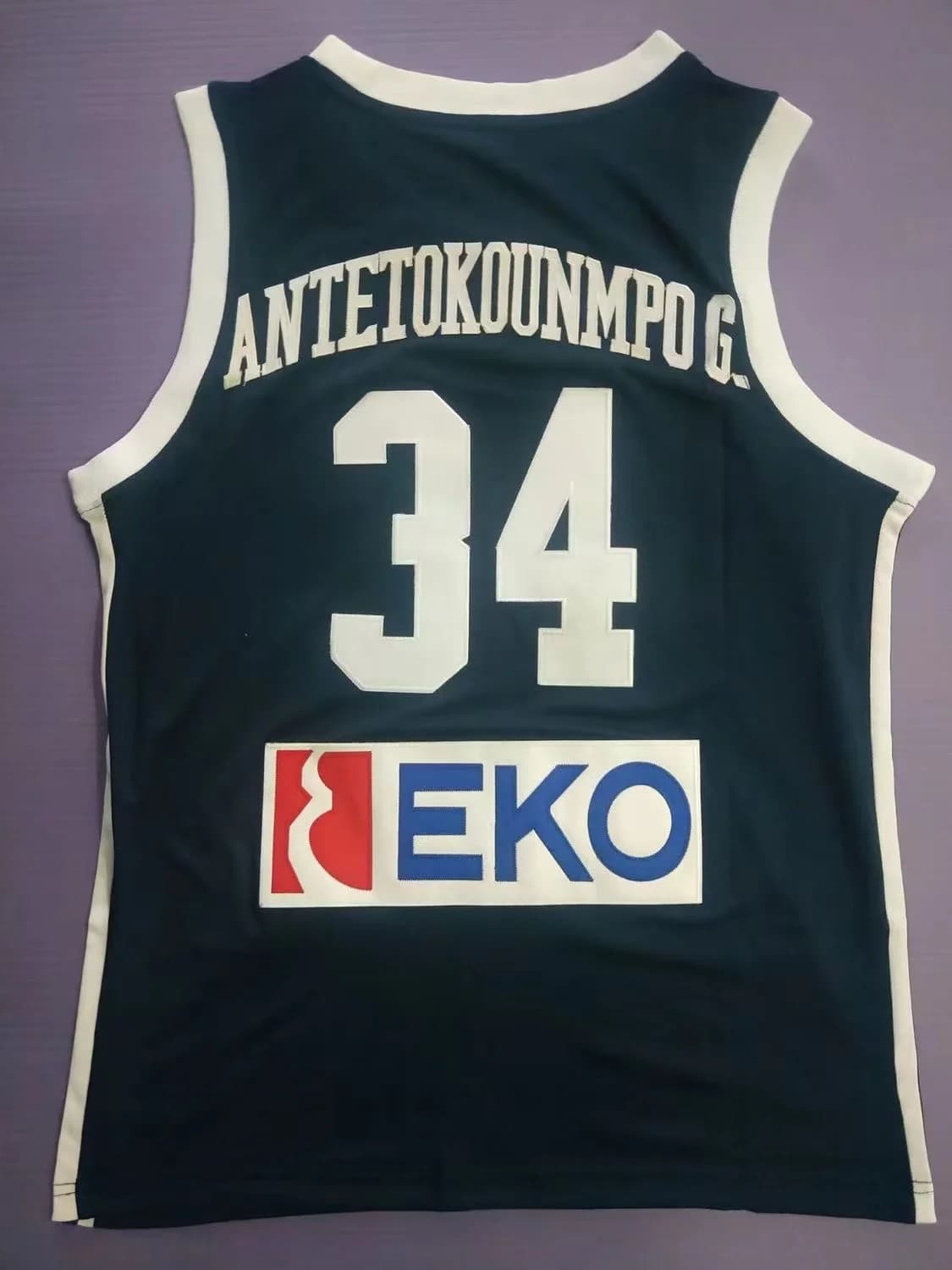 Maillot de sport brodé EUROBANK - T-shirt technique pêche extérieur bleu blanc taille 34