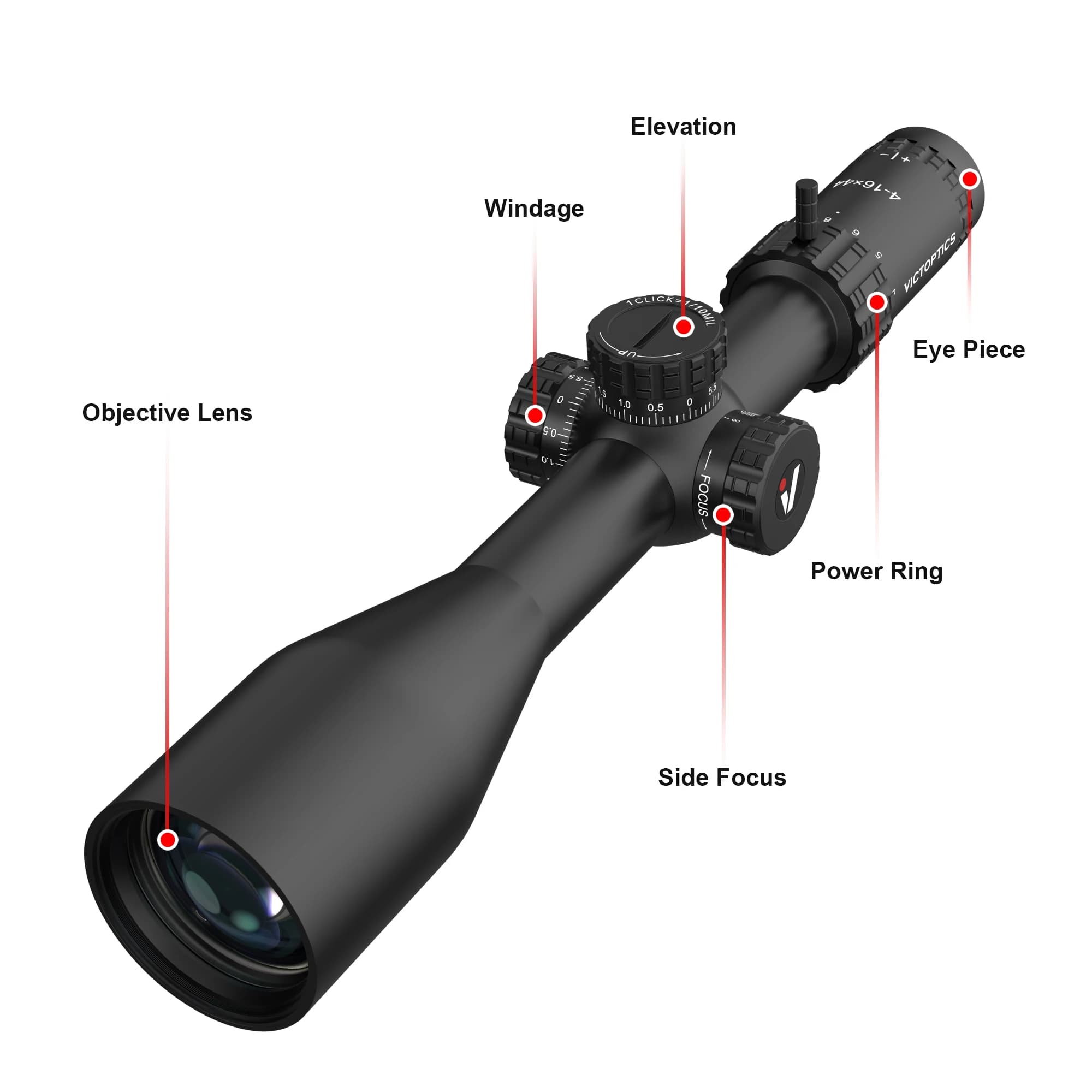 Lunette de visée tactique VictOptics S4 4-16x44 MDL pour airsoft et chasse .223 5.56 AR15