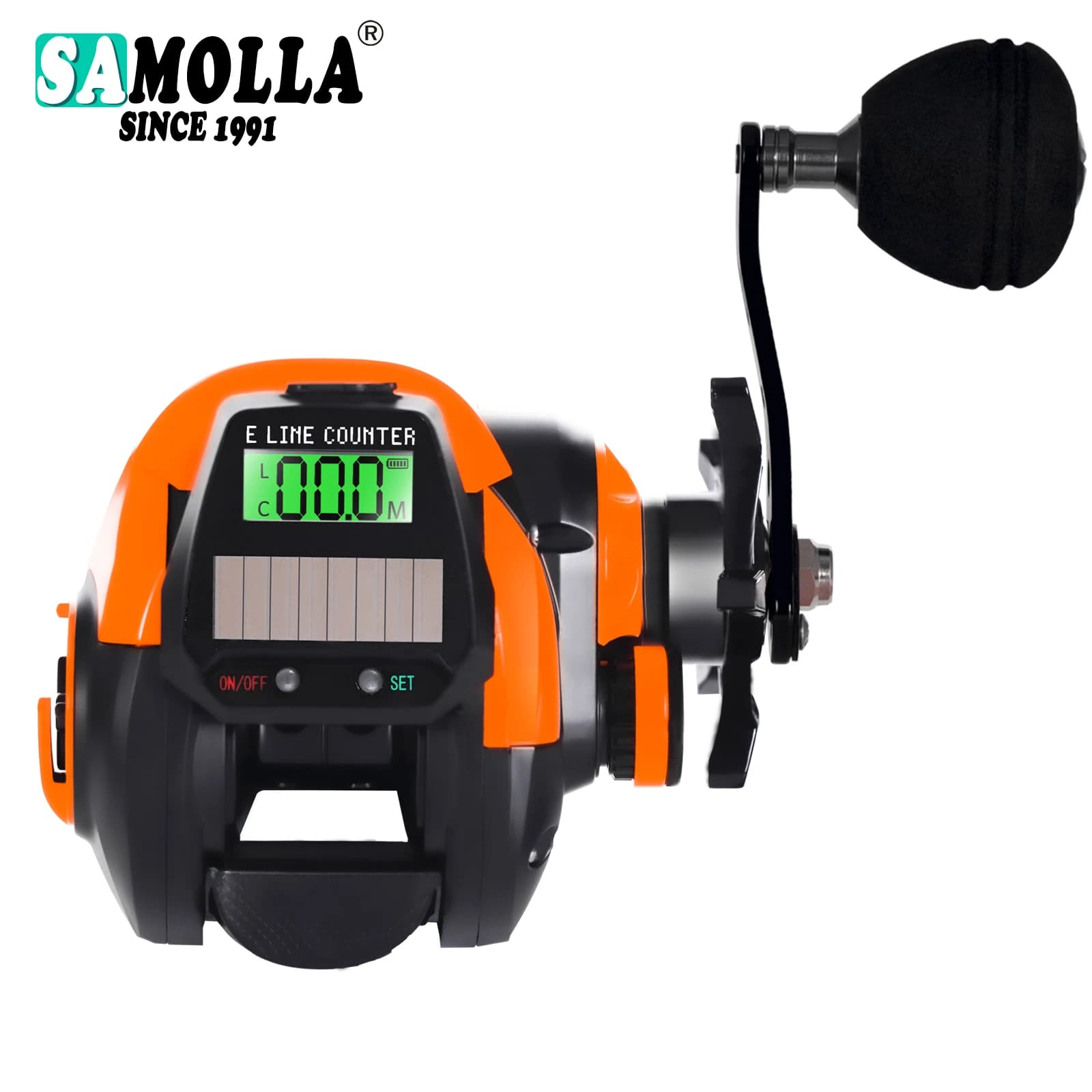 Moulinet pêche SAMOLLA USB charge solaire - Baitcasting électronique 7.2:1 étanche eau salée écran LED