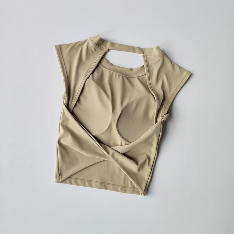 T-shirt dos nu femme sport sexy - Haut moulant yoga amincissant à séchage rapide pour pêche