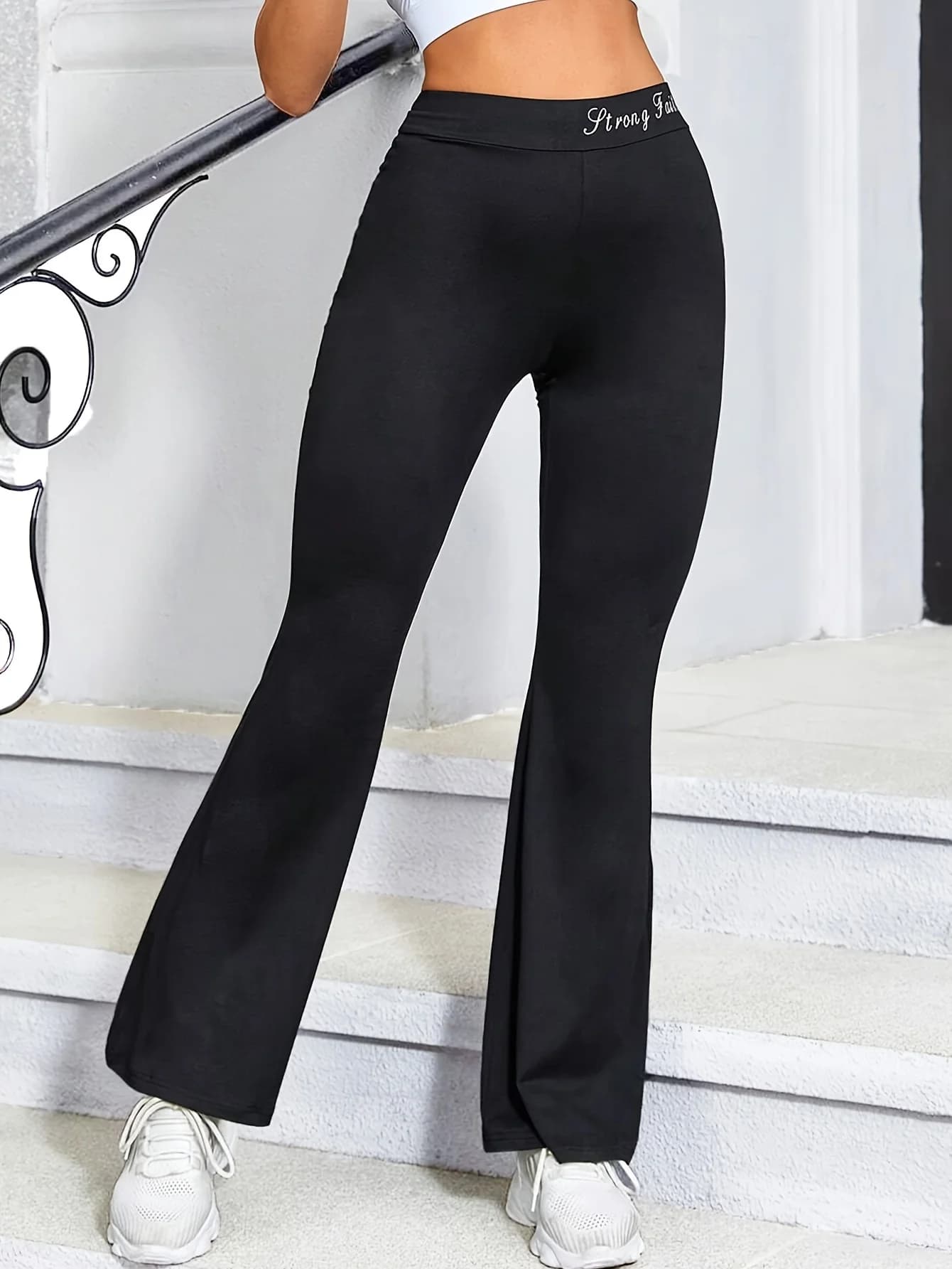 Pantalon de yoga jambes larges femme pour pêche - Leggings évasés confortables taille haute