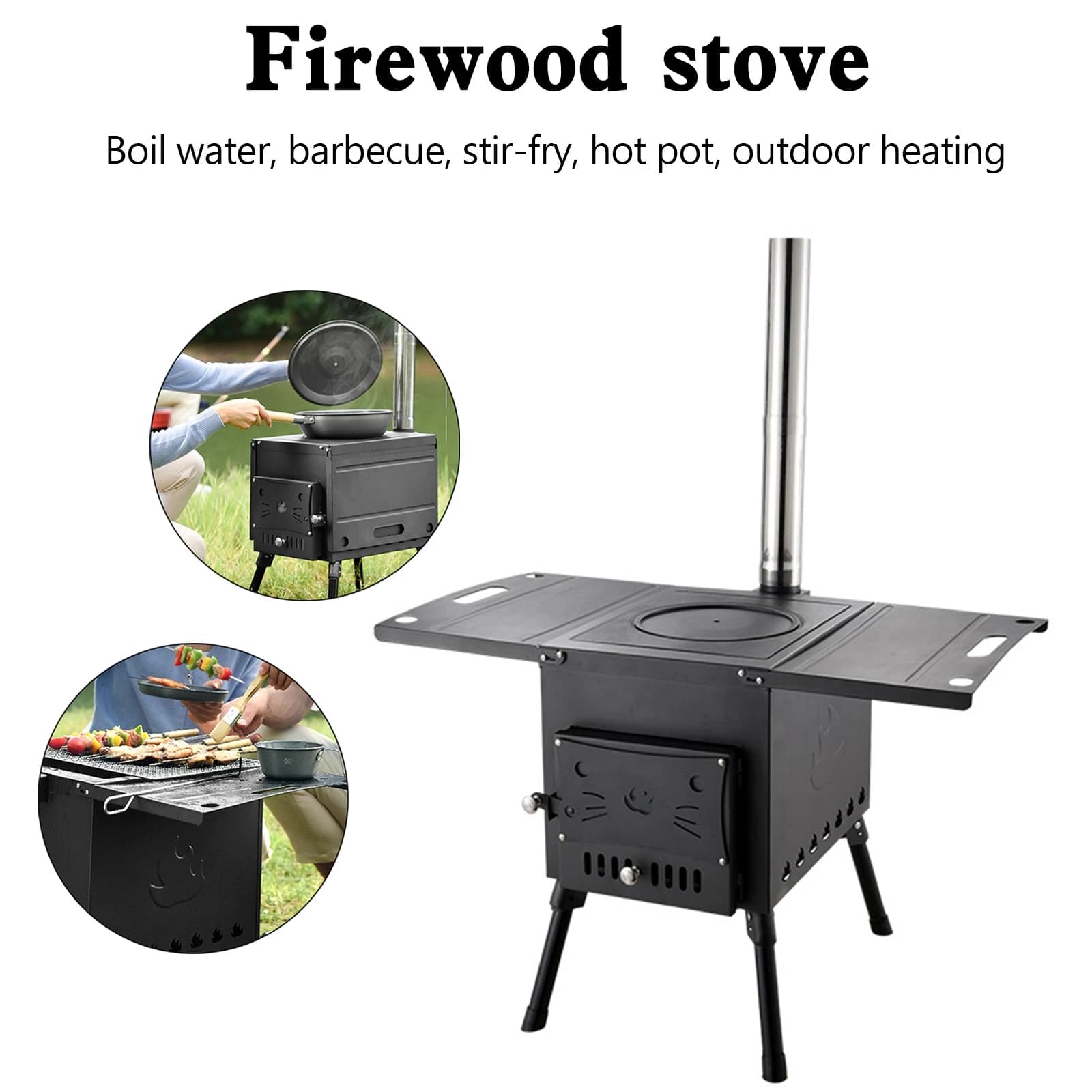 Poêle à bois portable pour camping et pique-nique, chauffage pliant extérieur à combustion bois